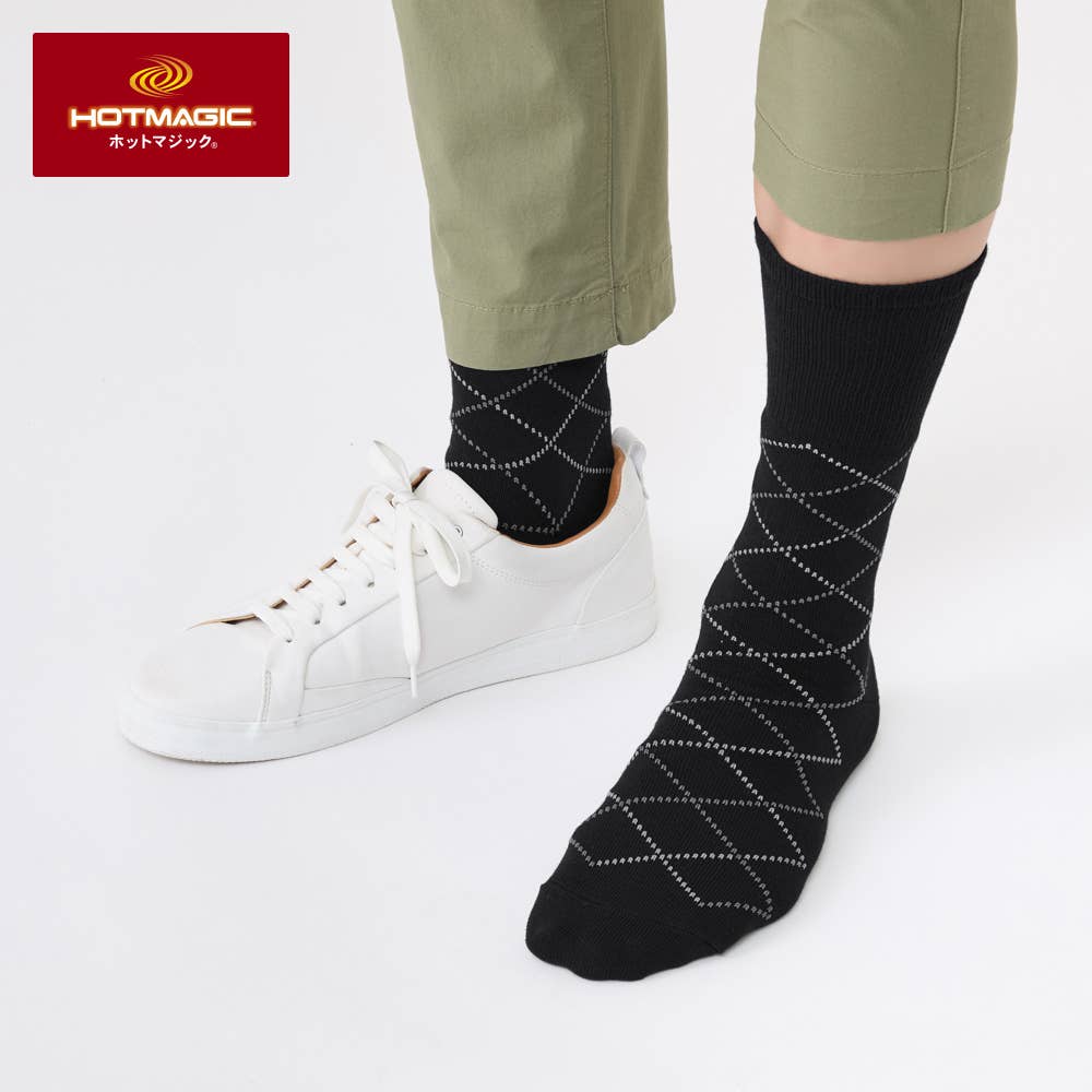 ネット限定お得３足セット【吸湿発熱】あったかクルー丈アーガイルソックス【SALE】